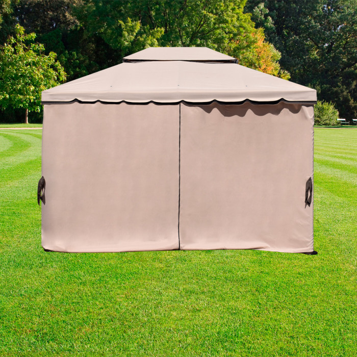 gazebo in alluminio-fortaleza-3x3-con-zanzariere-camino-antivento-beige