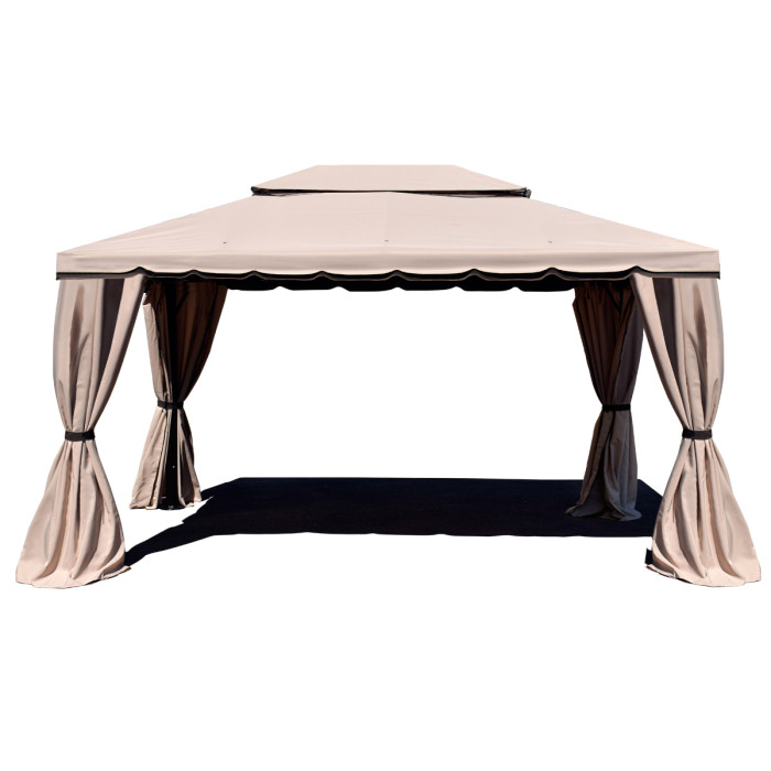 gazebo in alluminio-fortaleza-3x4-con-zanzariere-camino-antivento-beige-watwerproof