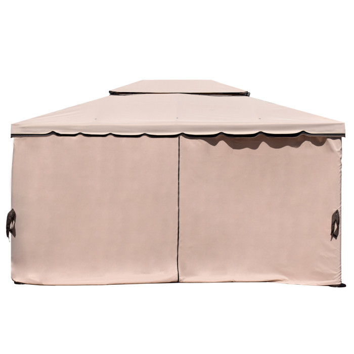 gazebo in alluminio-fortaleza-3x4-con-zanzariere-camino-antivento-beige-watwerproof