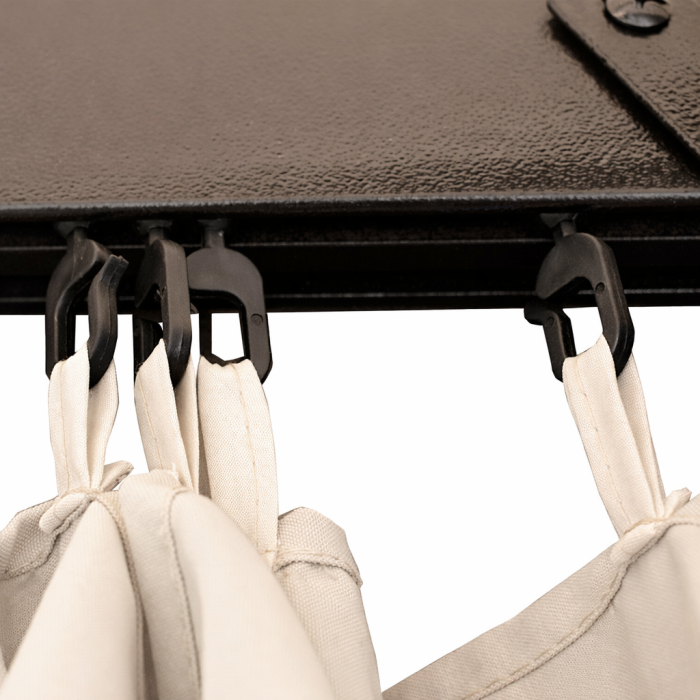 gazebo in alluminio-fortaleza-3x3-con-zanzariere-camino-antivento-beige