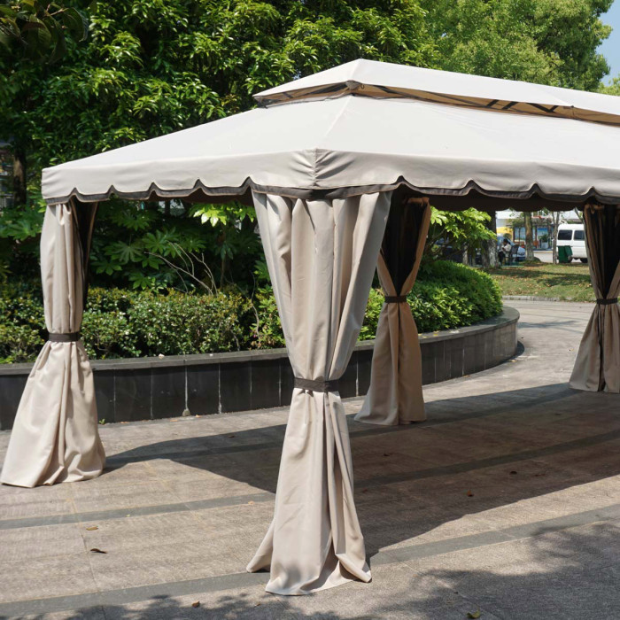 Gazebo mt 3x6 in alluminio con zanzariere e teli richiudibili Beige/marrone waterproof - Fortaleza