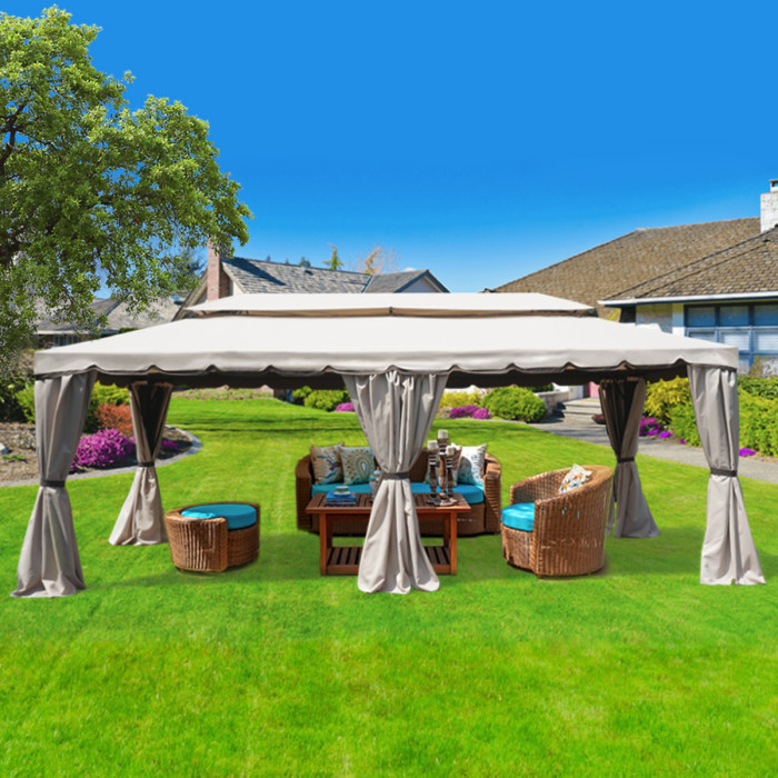 Gazebo mt 3x6 in alluminio con zanzariere e teli richiudibili Beige/marrone waterproof - Fortaleza