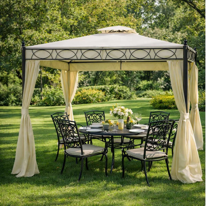 MANAUS-Gazebo-giardino-in-metallo-mt-3x3-h-2,70-con-copertura-e-tende-laterali-in-poliestere-crema