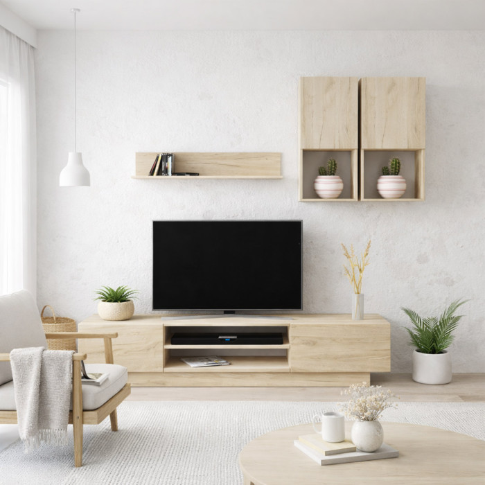 Parete soggiorno porta tv L200 x P38 x H180 FEBE Rovere gray