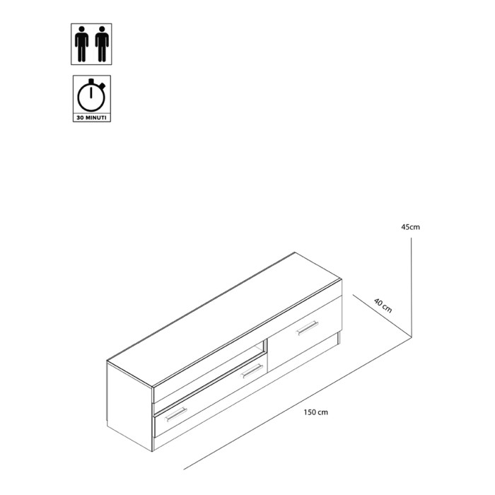 Mobili tv soggiorno L150 x P40 x H45  ZENAS Rovere natural