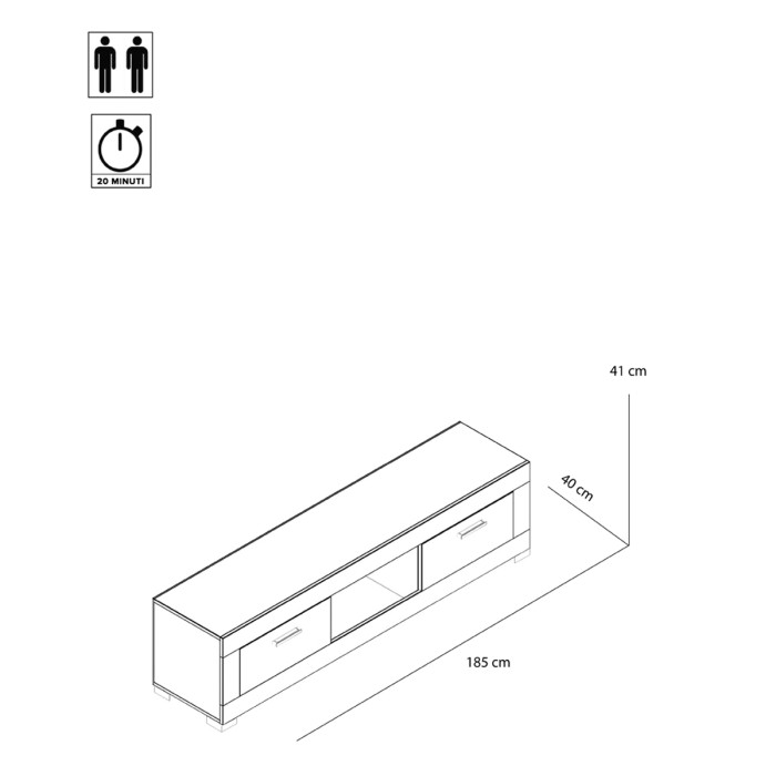 Mobile porta tv moderno L185 x P40 x H41 Rovere Natural-Antracite