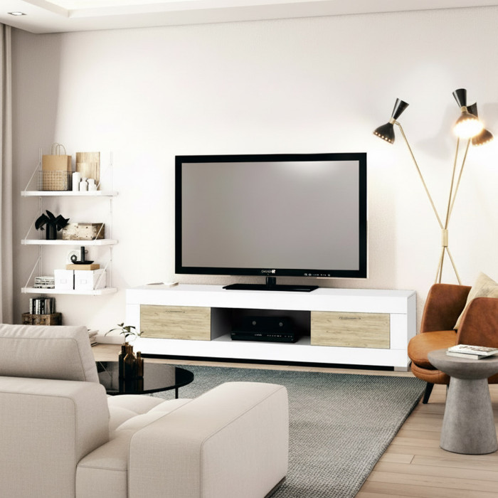 Mobile porta tv moderno L185xP40xH41Rovere gray e Bianco
