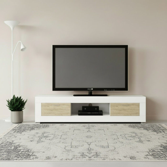 Mobile porta tv moderno L185xP40xH41Rovere gray e Bianco