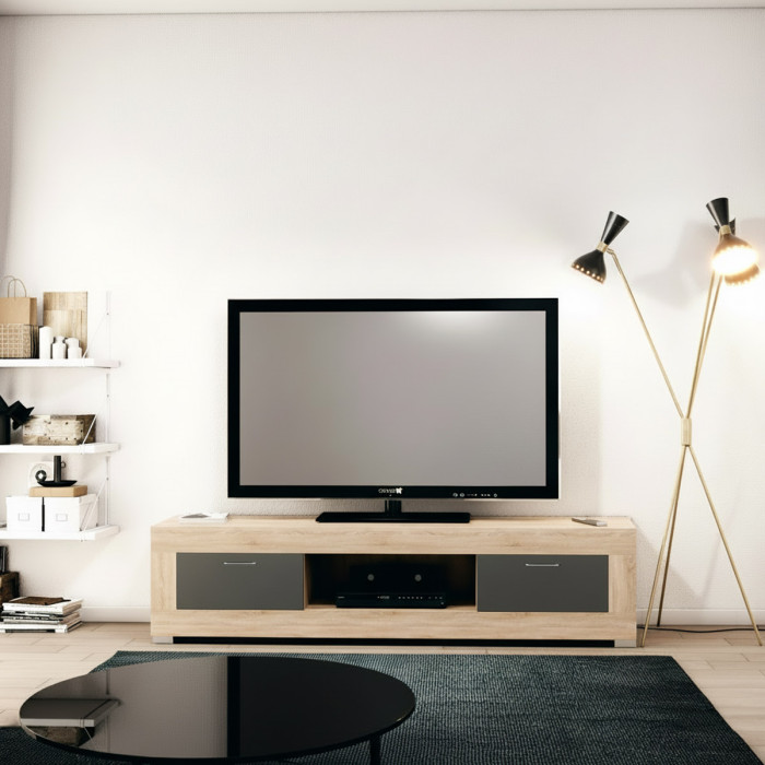 Mobile porta tv moderno L185 x P40 x H41 Rovere Natural-Antracite