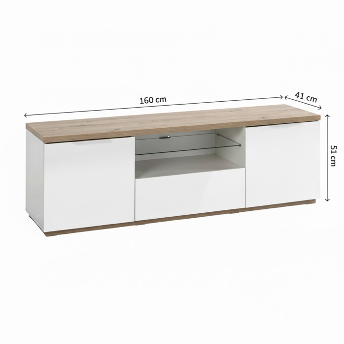 Mobile porta tv con 2 ante e 1 ribalta L160 x P41 x H51 cm CAPTUR Rovere artisan / Bianco laccato