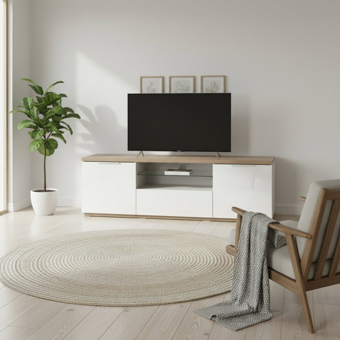Mobile porta tv con 2 ante e 1 ribalta L160 x P41 x H51 cm CAPTUR Rovere artisan / Bianco laccato
