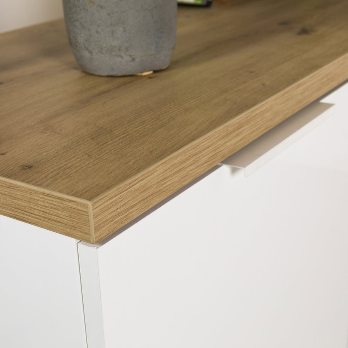 Mobile madia soggiorno 2 ante e 4 cassetti Rovere artisan e Bianco laccato