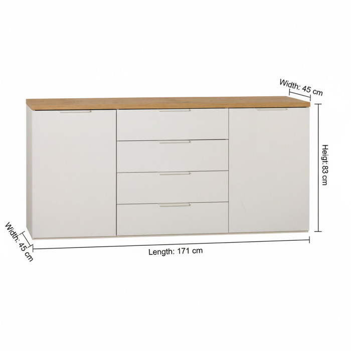 Mobile madia soggiorno 2 ante e 4 cassetti Rovere artisan e Bianco laccato