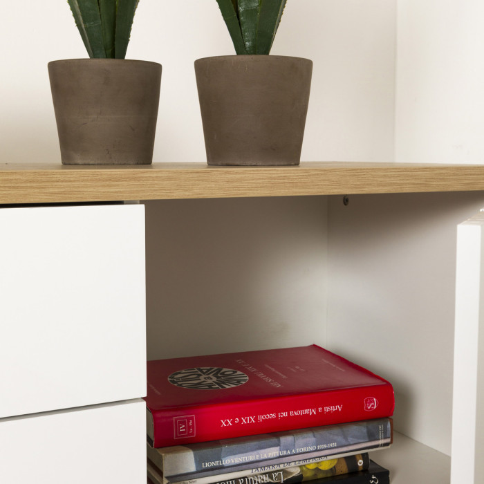 Mobile madia soggiorno 2 ante e 4 cassetti Rovere artisan e Bianco laccato