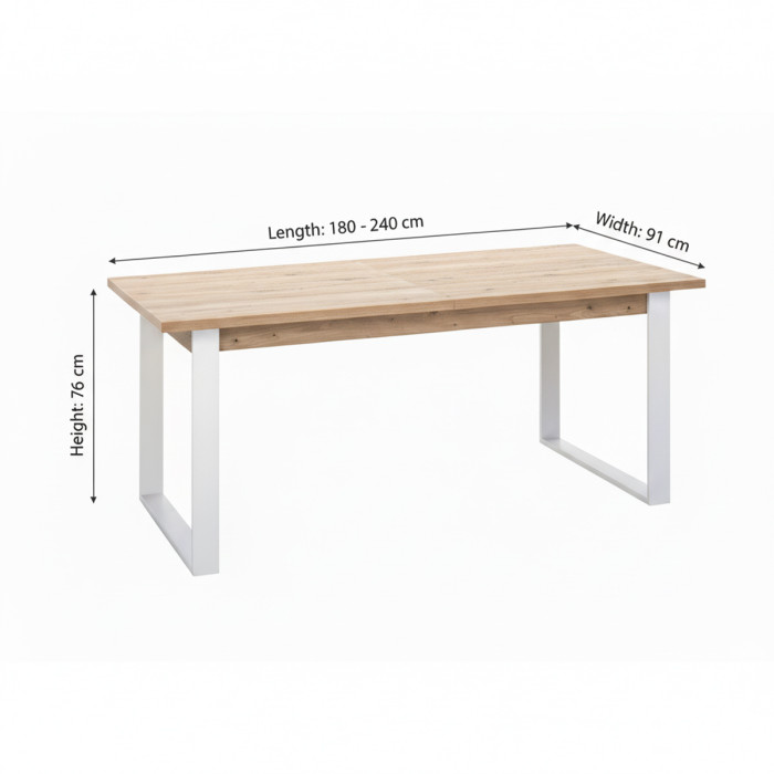 Tavolo allungabile in legno e gambe metallo bianco cm 180/240x91 CAPTUR Rovere artisan