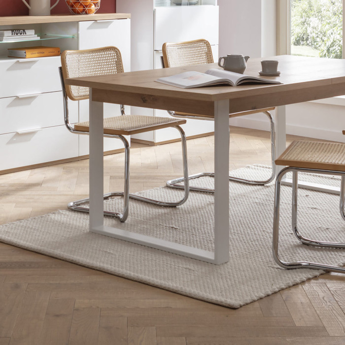 Tavolo allungabile in legno e gambe metallo bianco cm 180/240x91 CAPTUR Rovere artisan