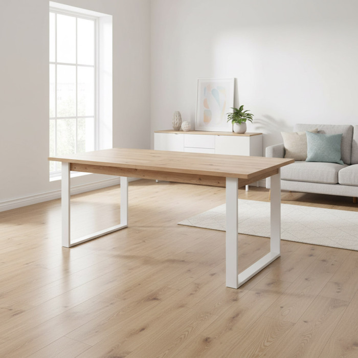 Tavolo allungabile in legno e gambe metallo bianco cm 180/240x91 CAPTUR Rovere artisan