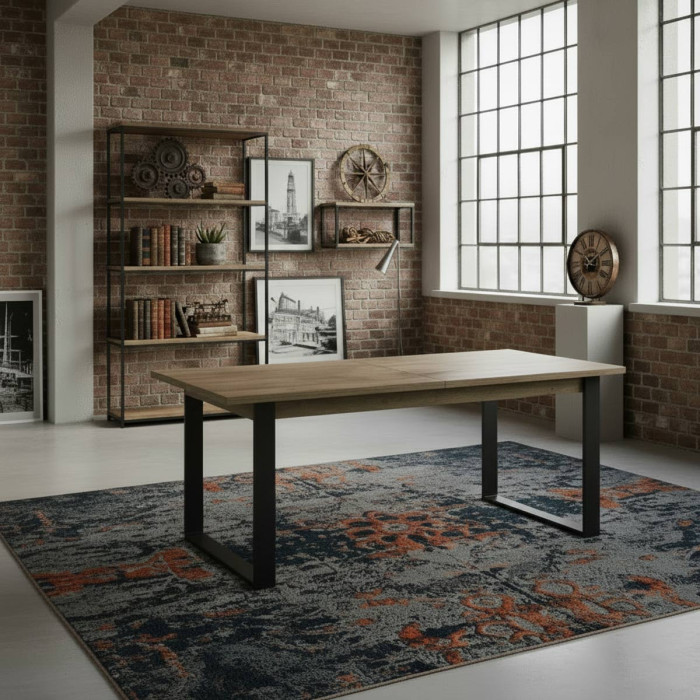 Tavolo allungabile in legno e gambe metallo Antracite cm 180/240x91 INDUS Rovere aged