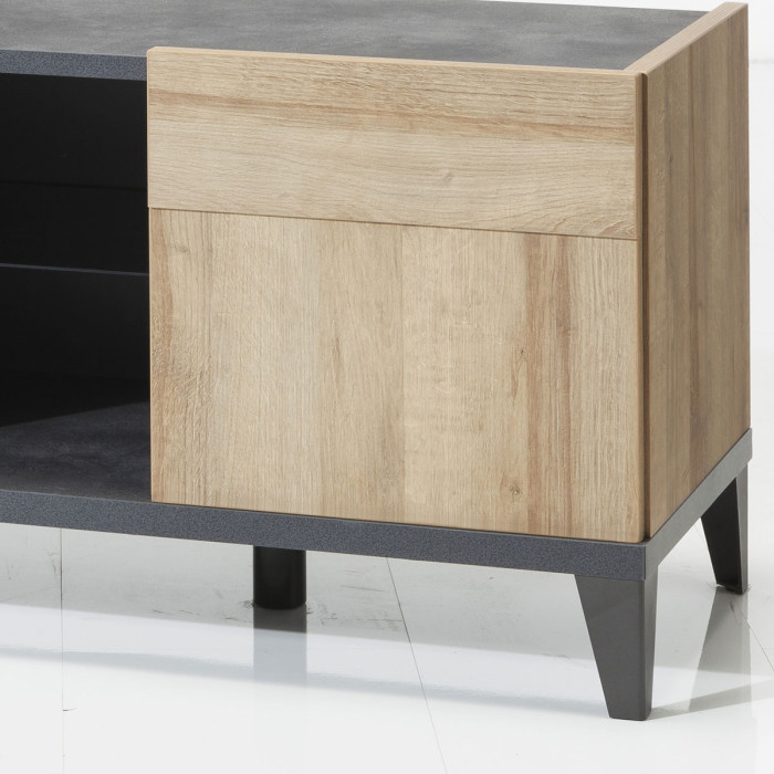 Mobile Porta Tv con Ante Rovere e Struttura Antracite Vani Contenitore L140 x P45 x H55 cm. Design Industrial