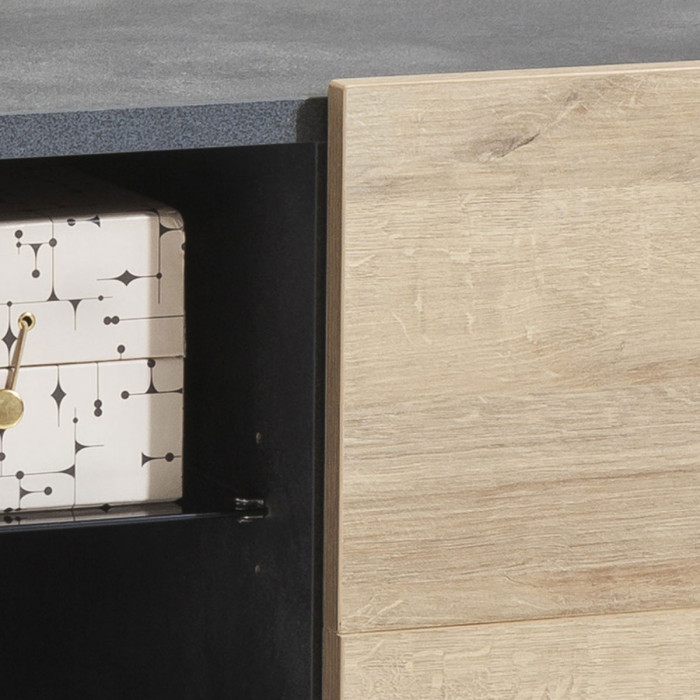 Mobile Porta Tv con Ante Rovere e Struttura Antracite Vani Contenitore L140 x P45 x H55 cm. Design Industrial