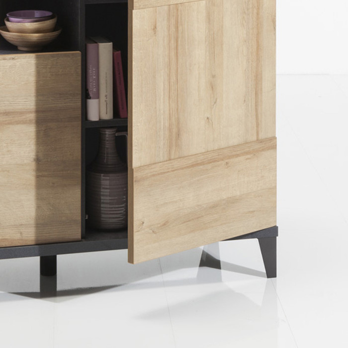 Mobile credenza 3 ante 2 mensole vetro L120 x P45 x H120 cm BLOOM Rovere/Antracite