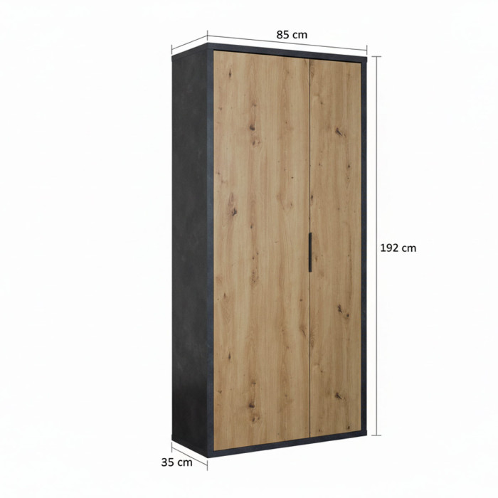 Armadio colonna multiuso Podor 2 ante L85xP35xH192 cm Rovere Artisan - Antracite