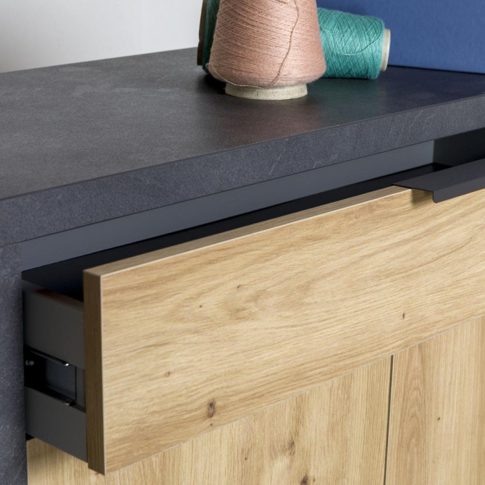 Mobile madia multiuso Podor 2 ante 1 cassetto L85 x P35 x H110 cm Rovere Artisan - Antracite