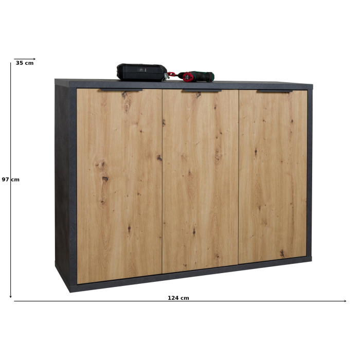 Mobile madia multiuso Podor 3 ante L124 x P35 x H97 cm Rovere Artisan - Antracite