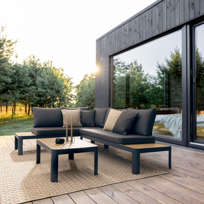 Salotto angolare/daybed giardino con cuscini e tavolino in alluminio NARELLE Antracite