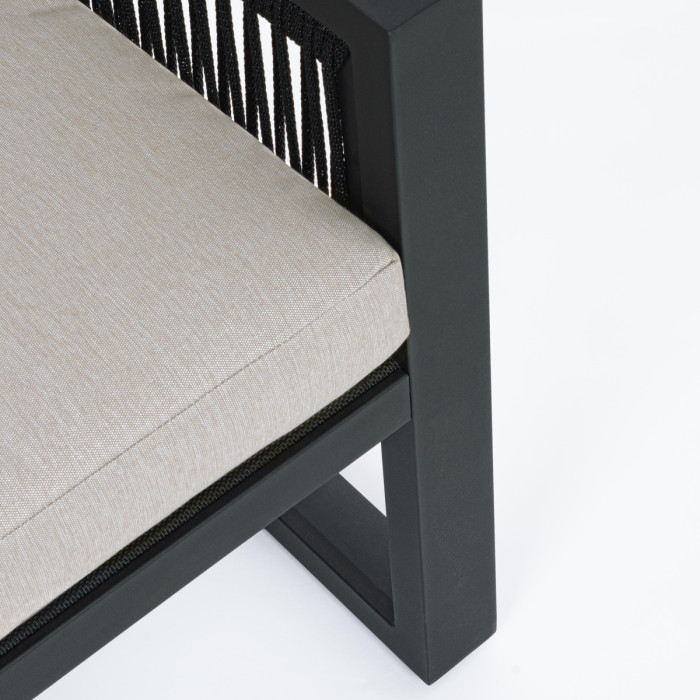 Set salotto giardino 4 posti con tavolino in alluminio Antracite e cuscini imbottiti