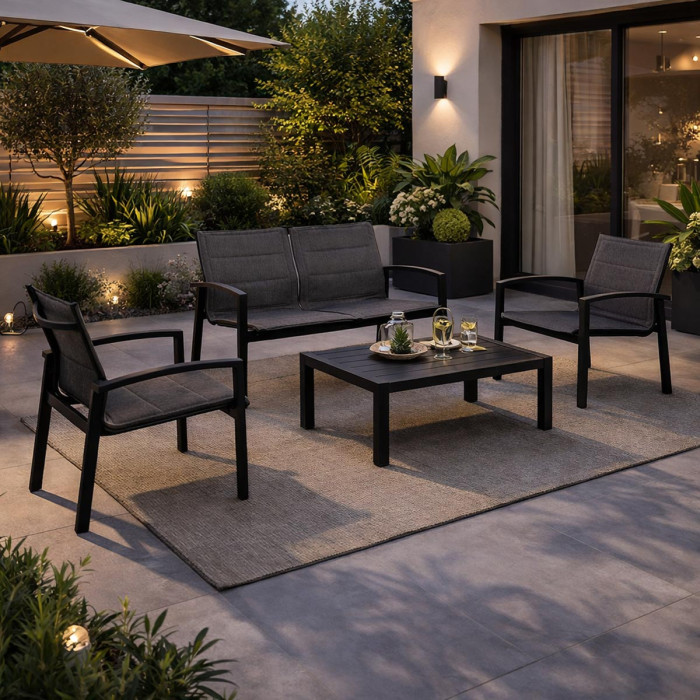 Set salotto giardino con tavolino in alluminio 4 posti LUKEN Antracite