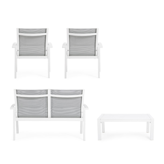 Set salotto giardino con tavolino in textilene imbottito e alluminio 4 posti Bianco