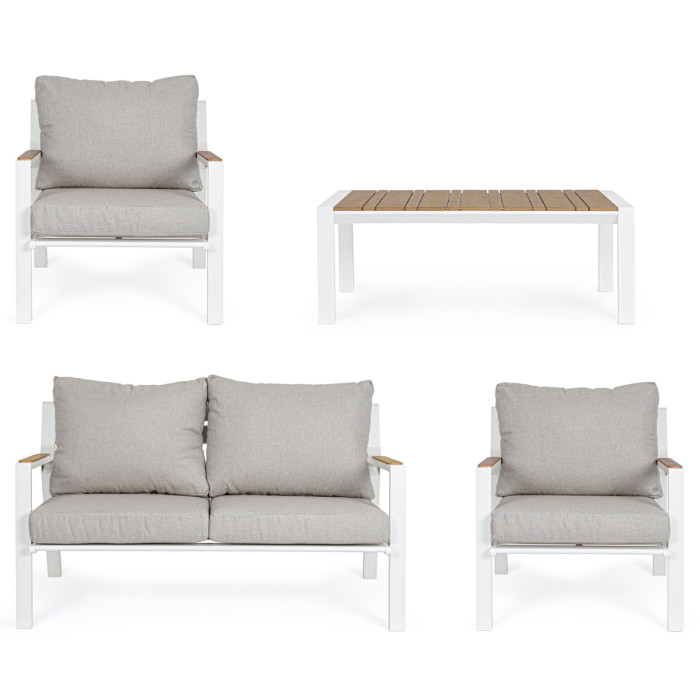 Set salotto giardino 4 posti in alluminio Bianco e cuscini imbottiti sfoderabili