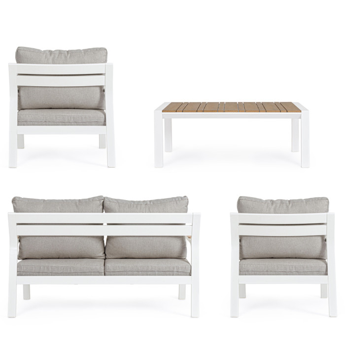 Set salotto giardino 4 posti in alluminio Bianco e cuscini imbottiti sfoderabili