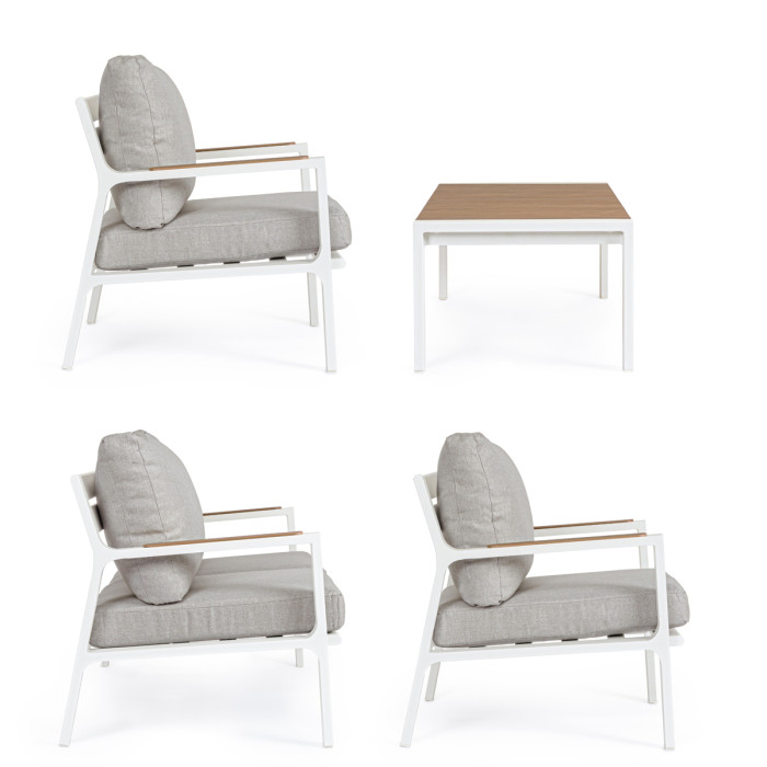 Set salotto giardino 4 posti in alluminio Bianco e cuscini imbottiti sfoderabili