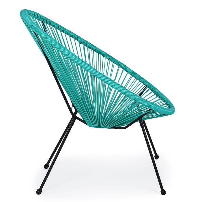 Set 2 Poltrone con tavolino da Giardino Design Vintage in Acciaio e Corda PE, Comfort Ergonomico, Turchese