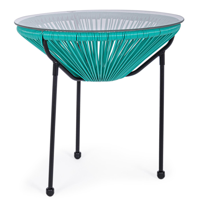 Set 2 Poltrone con tavolino da Giardino Design Vintage in Acciaio e Corda PE, Comfort Ergonomico, Turchese