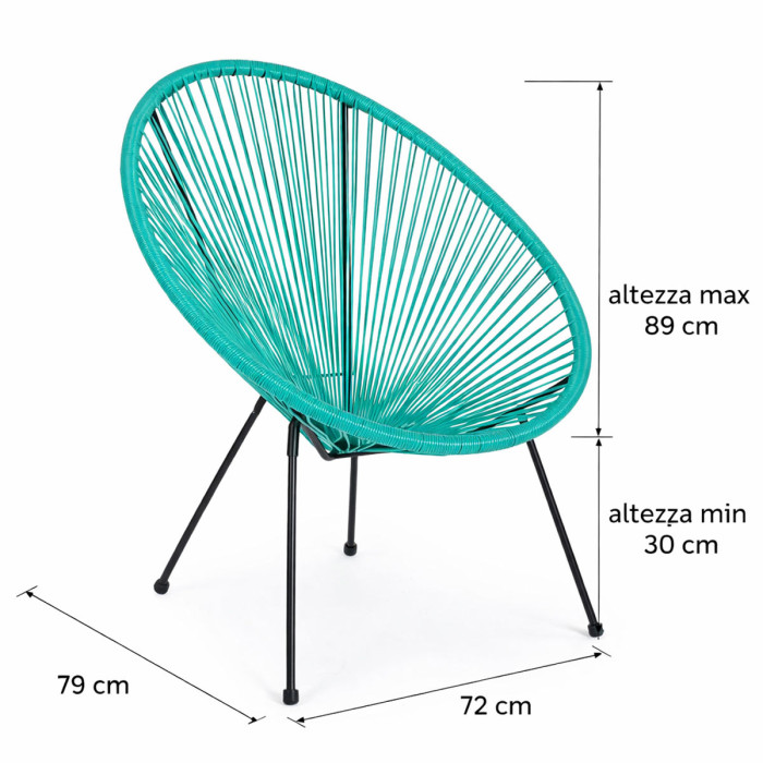 Set 2 Poltrone con tavolino da Giardino Design Vintage in Acciaio e Corda PE, Comfort Ergonomico, Turchese
