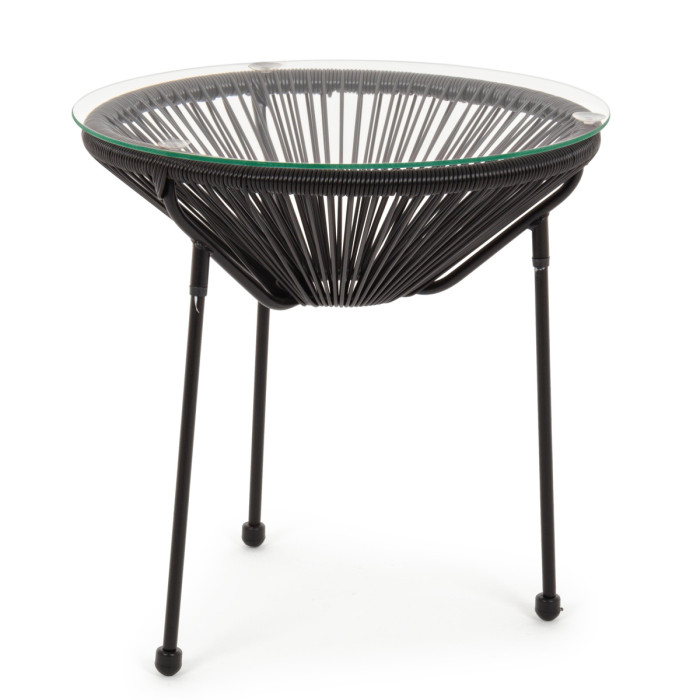 Set 2 Poltrone con tavolino da Giardino Design Vintage in Acciaio e Corda PE, Nero