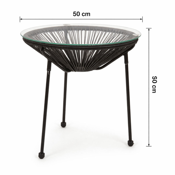 Set 2 Poltrone con tavolino da Giardino Design Vintage in Acciaio e Corda PE, Nero