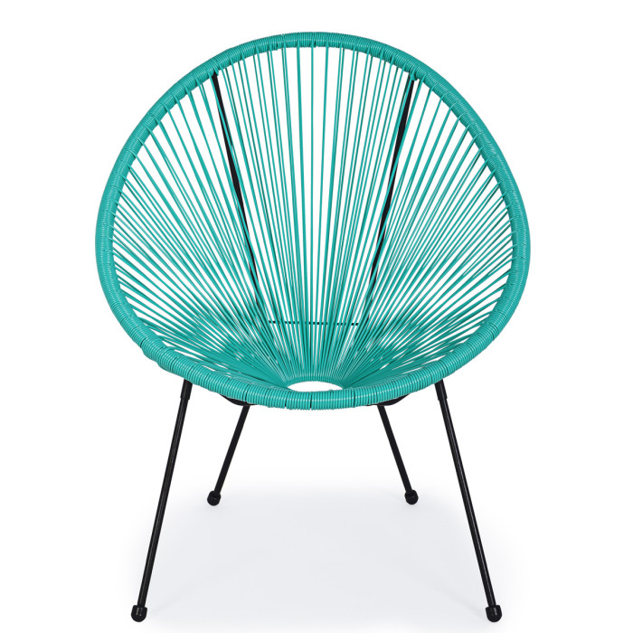 Set 2 Poltrone da Giardino Design Vintage in Acciaio e Corda PE, Comfort Turchese