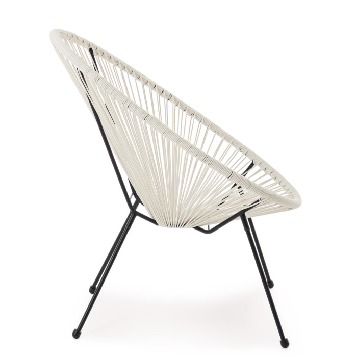 Set 2 Poltrone da Giardino Design Vintage in Acciaio e Corda PE, Comfort Ergonomico, Bianco