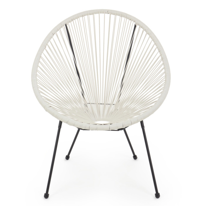 Set 2 Poltrone da Giardino Design Vintage in Acciaio e Corda PE, Comfort Ergonomico, Bianco