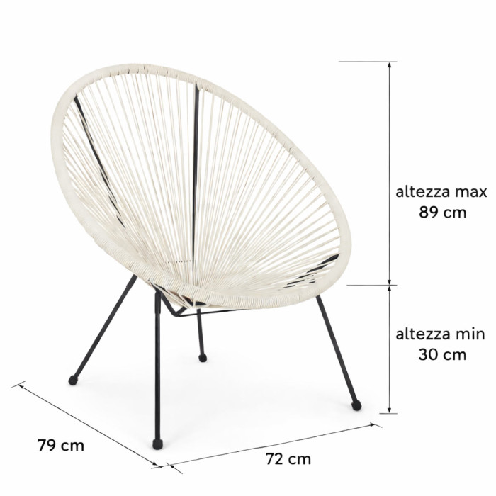 Set 2 Poltrone da Giardino Design Vintage in Acciaio e Corda PE, Comfort Ergonomico, Bianco