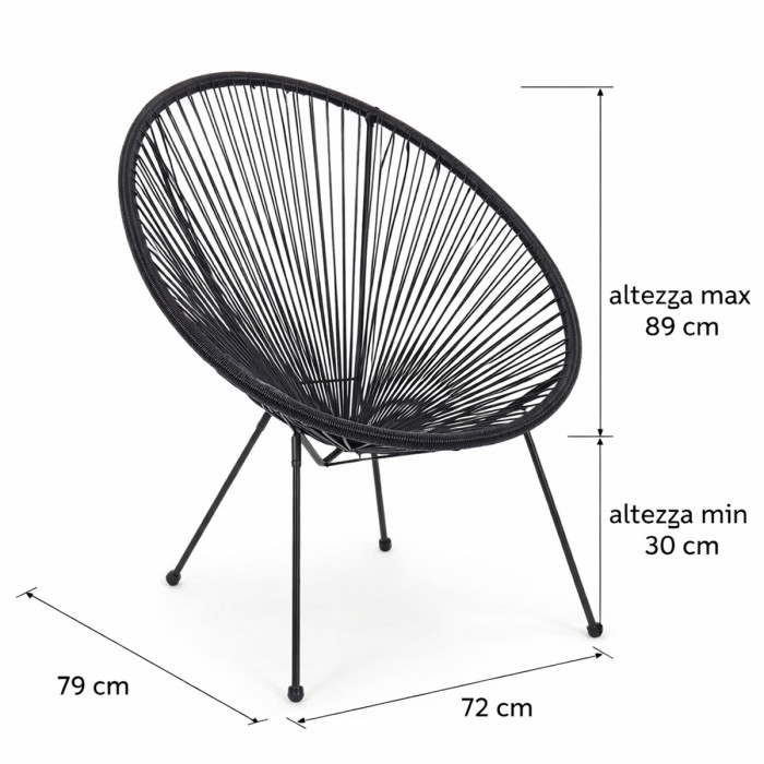 Set 2 Poltrone da Giardino Design Vintage in Acciaio e Corda PE, Comfort Ergonomico, nero