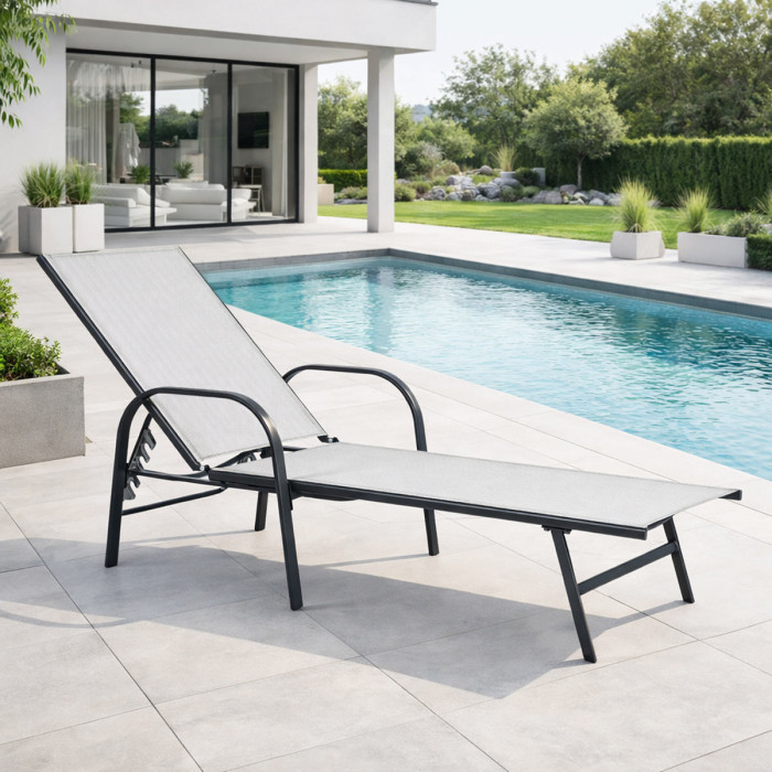 Lettino prendisole con braccioli in acciaio verniciato reclinabile ARENT antracite