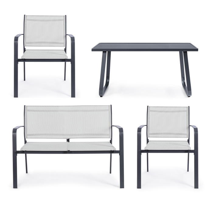 Set salotto giardino con tavolino in acciaio 4 posti ARENT Antracite