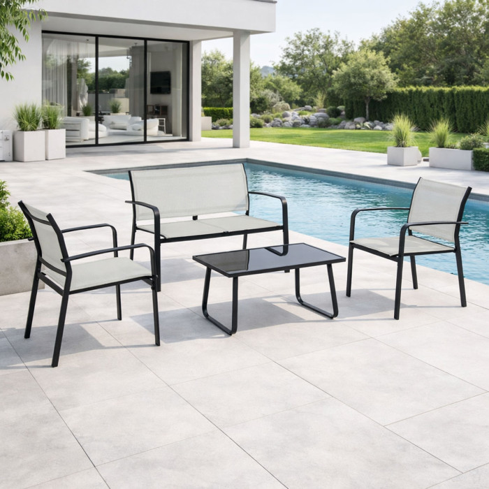 Set salotto giardino con tavolino in acciaio 4 posti ARENT Antracite