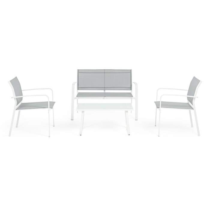 Set salotto giardino con tavolino in acciaio 4 posti ARENT bianco