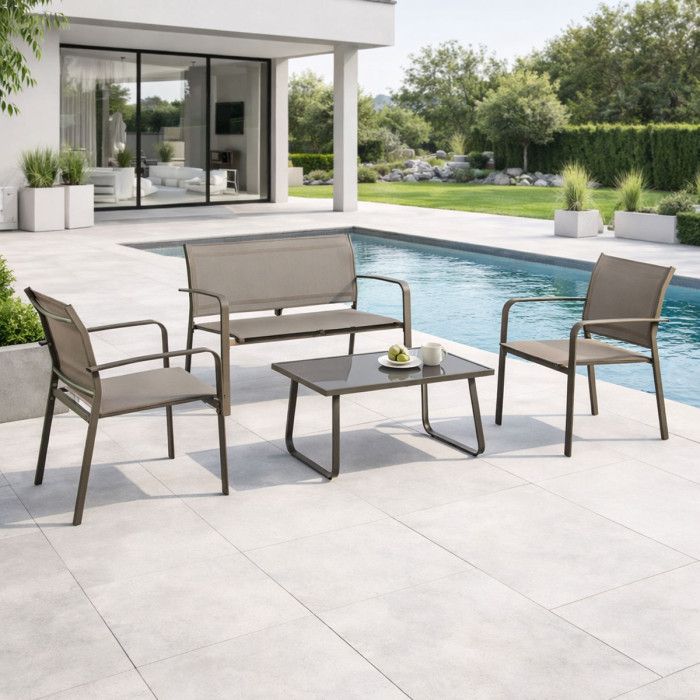 Set salotto giardino con tavolino in acciaio 4 posti ARENT tortora